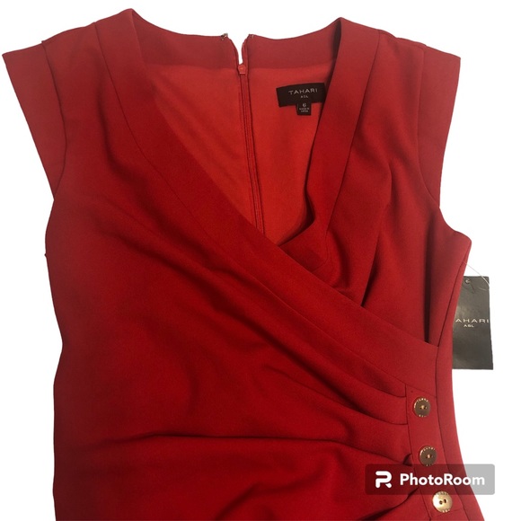 NWT Tahari ASL Ruched Sheath Dress Red, Size 6 - Picture 9 of 10